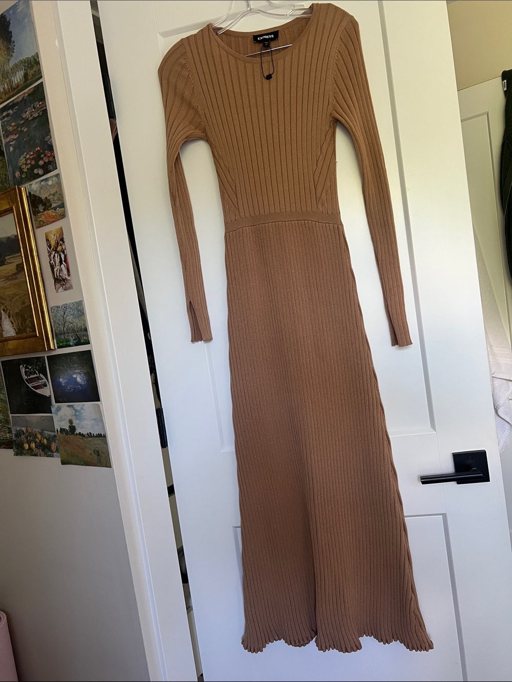Express Ribbed Long-Sleeve Maxi Dress - Camel Brown